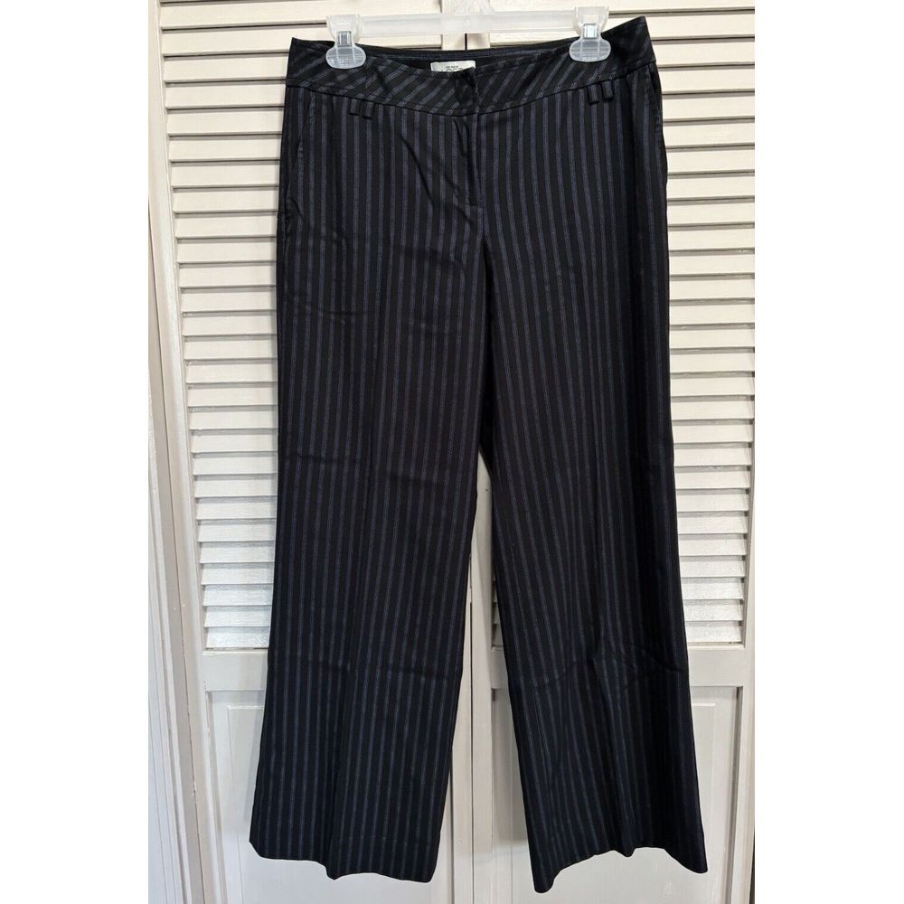 Loft By Ann Taylor Black/Blue Striped Dress Pants‎ Mid Rise Zip Size 30x29